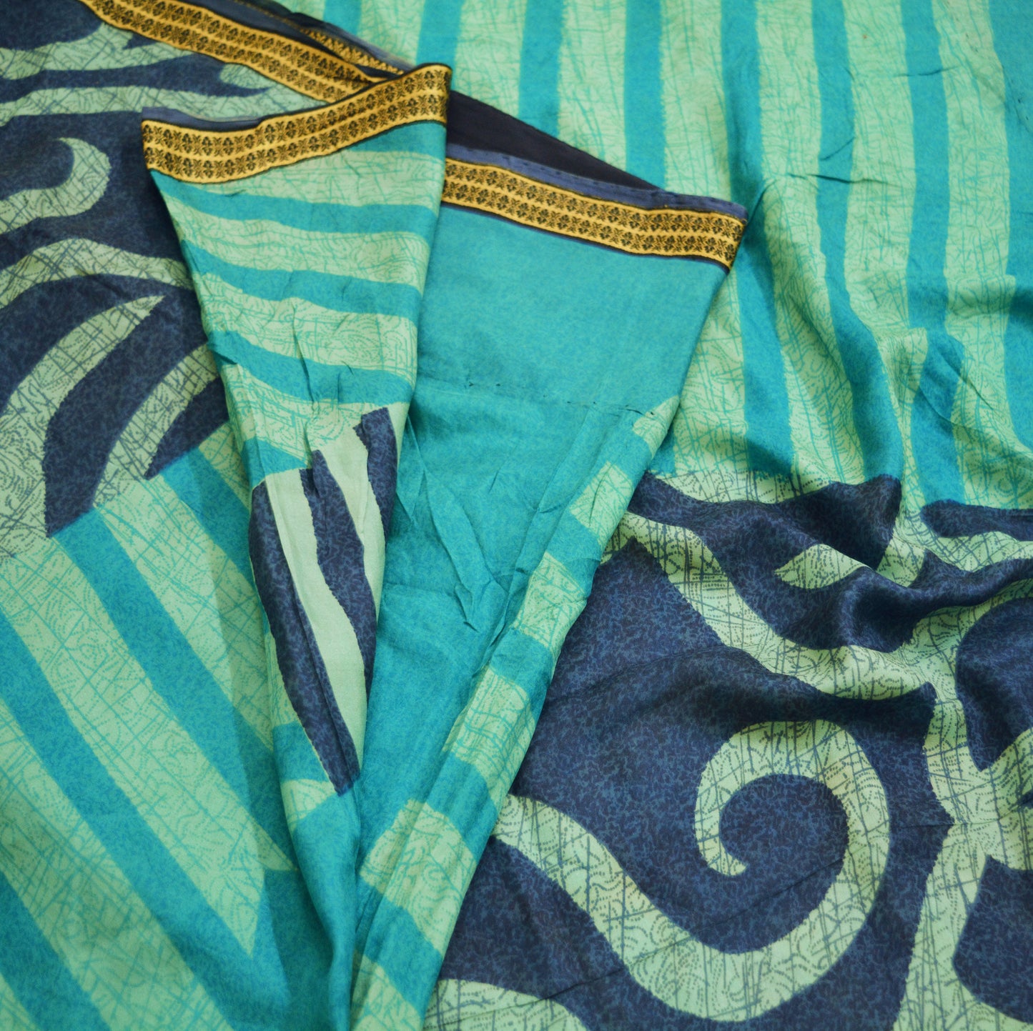 Indian Vintage Sari Blue 100% Pure Silk Printed Saree Fabric 5yard Sewing Craft DressMaking Soft Abstract Design