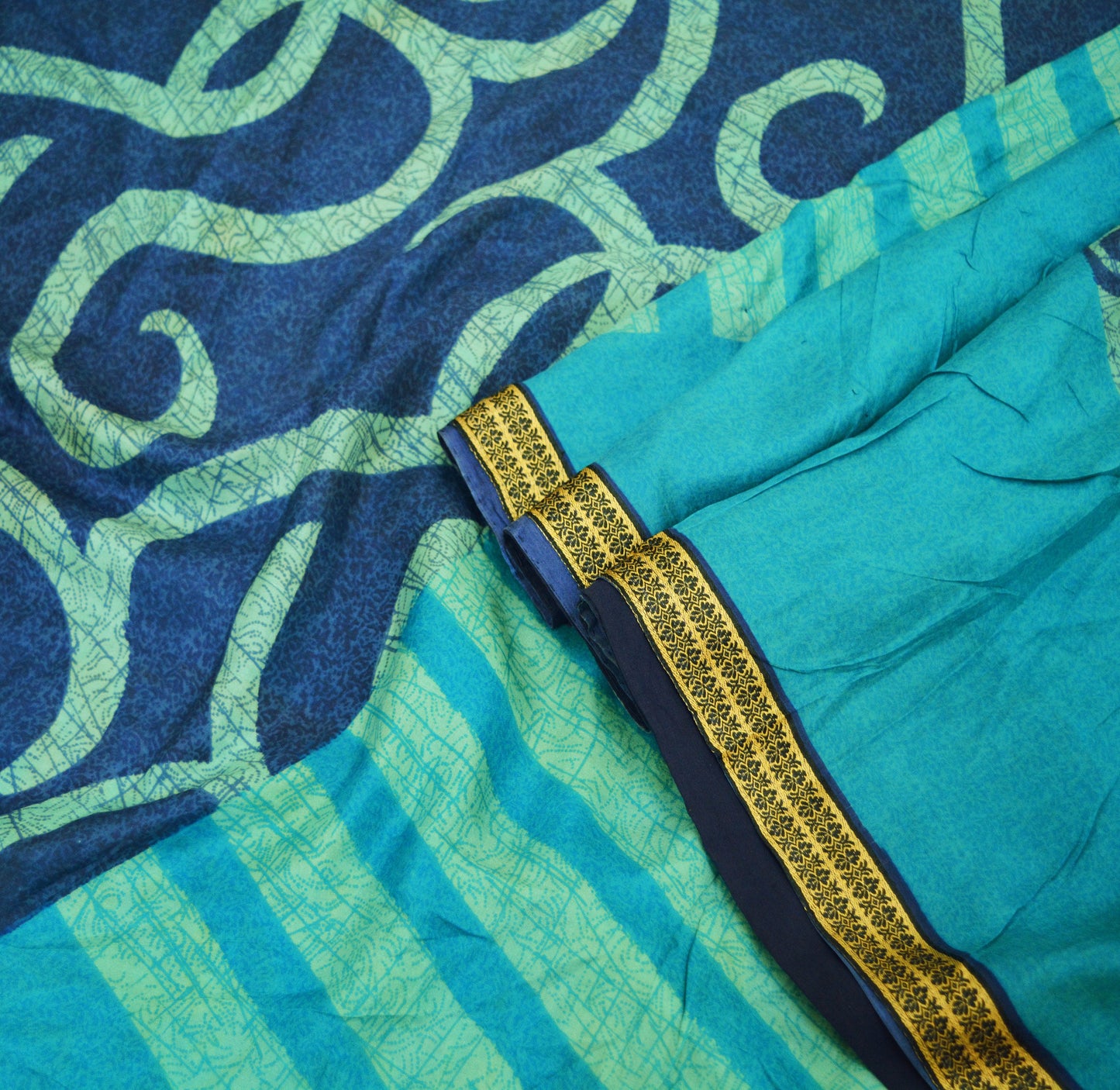 Indian Vintage Sari Blue 100% Pure Silk Printed Saree Fabric 5yard Sewing Craft DressMaking Soft Abstract Design