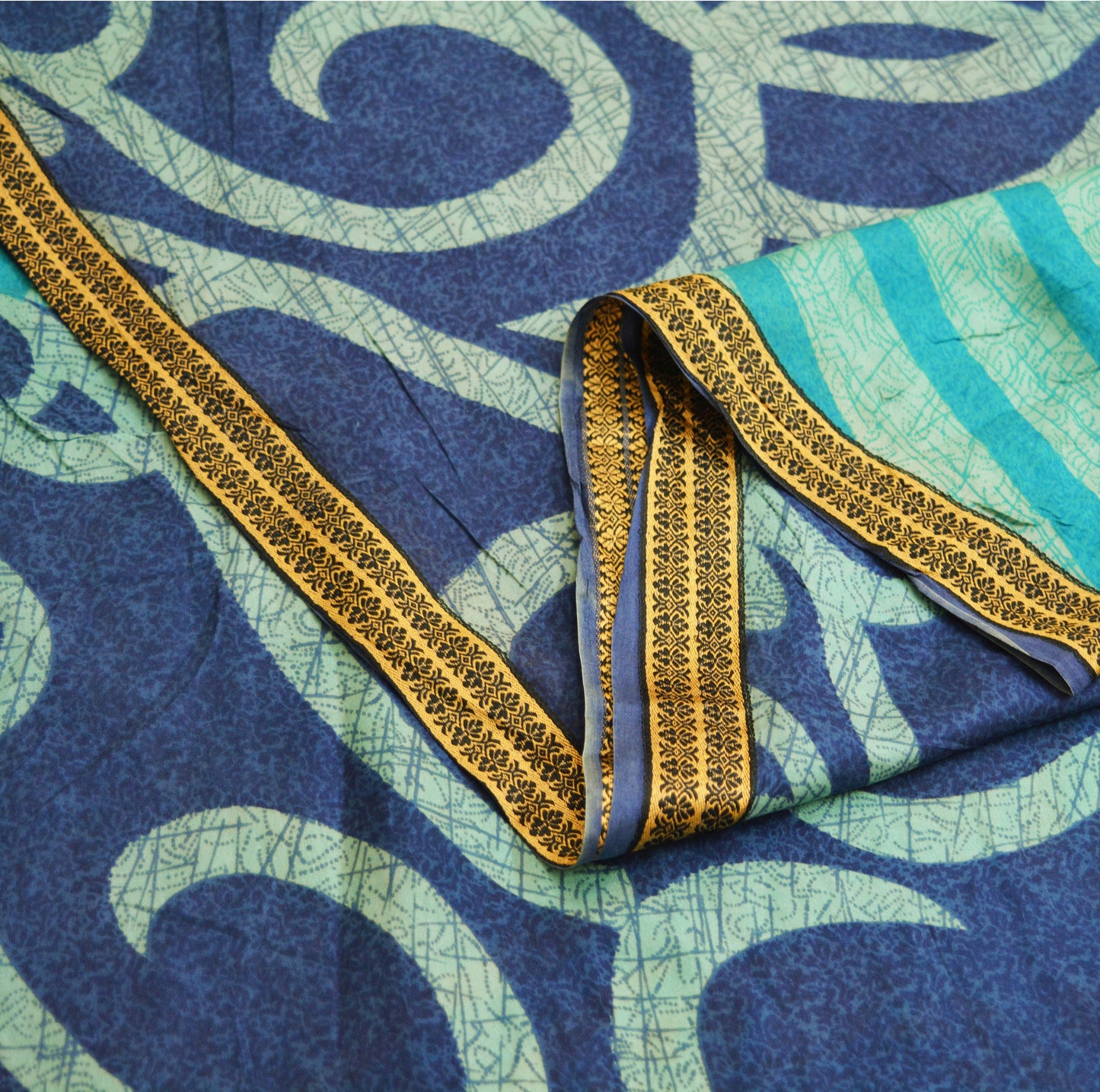 Indian Vintage Sari Blue 100% Pure Silk Printed Saree Fabric 5yard Sewing Craft DressMaking Soft Abstract Design