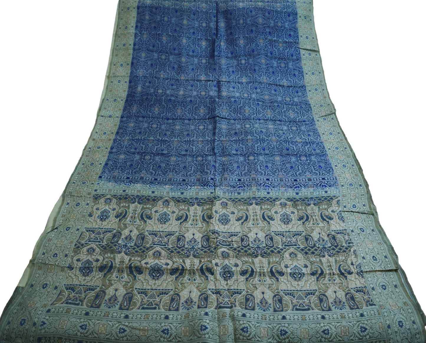 Indian Vintage Green Saree Hand Woven 100% Pure Organza Silk Indian Sari Fabric 5Yard Silk Sari Ethnic Floral