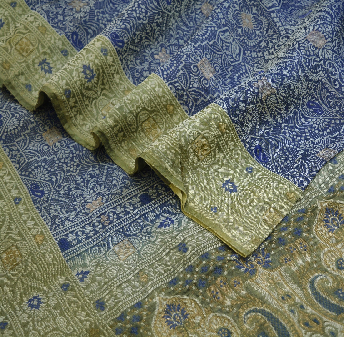 Indian Vintage Green Saree Hand Woven 100% Pure Organza Silk Indian Sari Fabric 5Yard Silk Sari Ethnic Floral