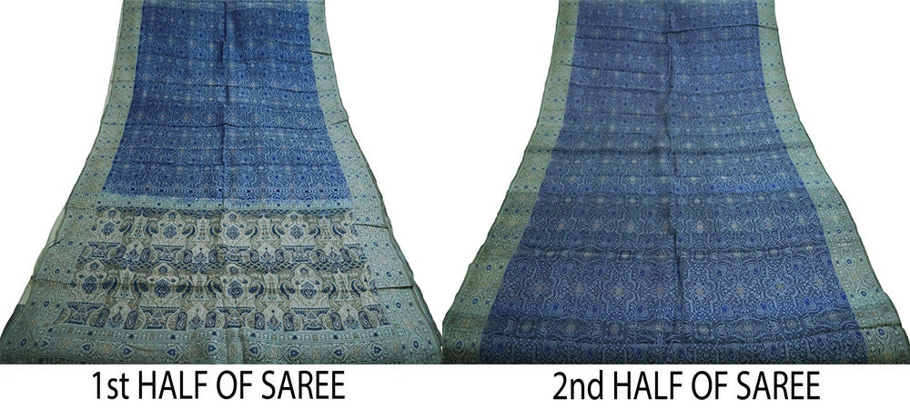Indian Vintage Green Saree Hand Woven 100% Pure Organza Silk Indian Sari Fabric 5Yard Silk Sari Ethnic Floral