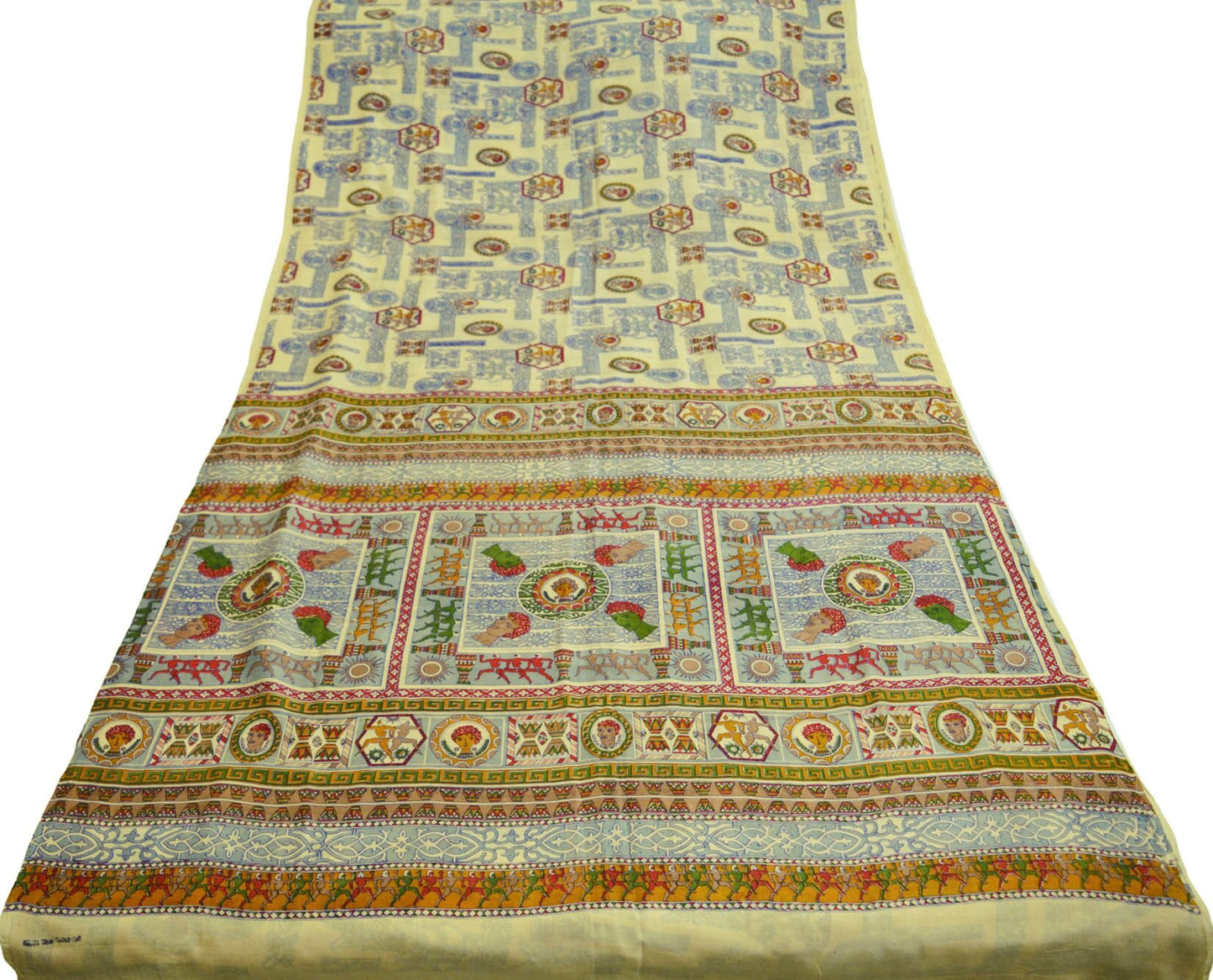 Indian Vintage Sari Ivory 100% Pure Silk Printed Saree Fabric 6yard Sewing Craft DressMaking Soft Humans