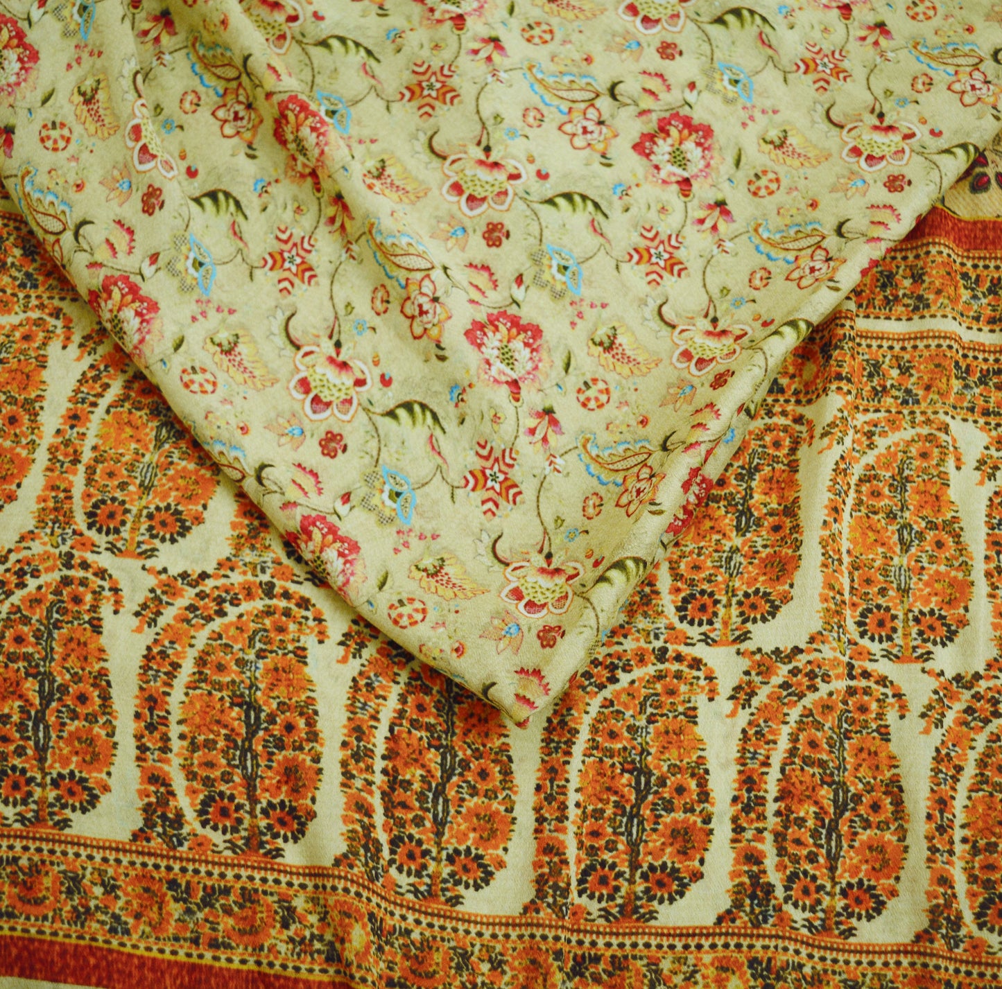 Indian Vintage Sari Ivory Georgette Digital Printed Saree Sewing 6yard Craft Soft Crafting Dress Making