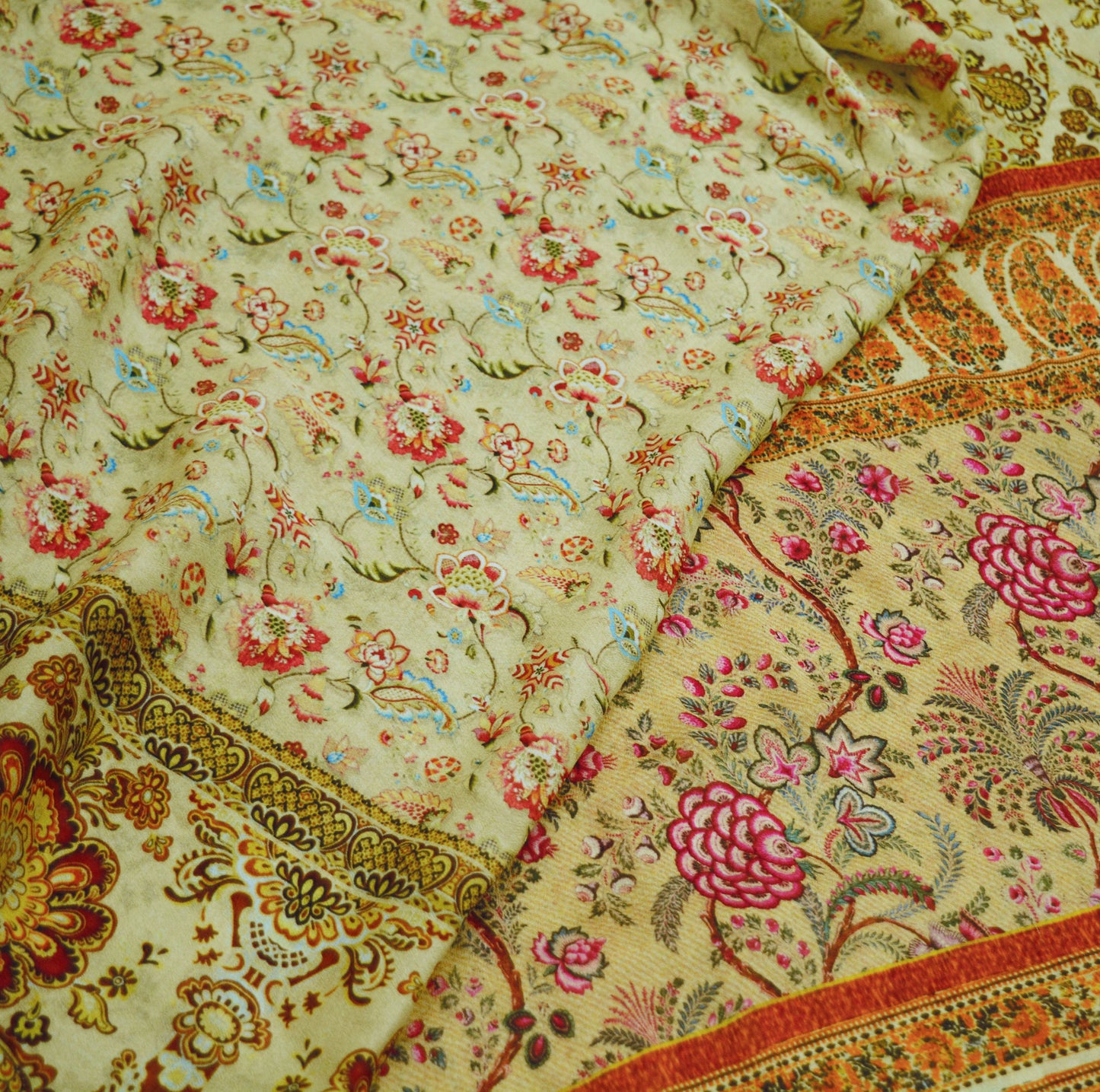 Indian Vintage Sari Ivory Georgette Digital Printed Saree Sewing 6yard Craft Soft Crafting Dress Making