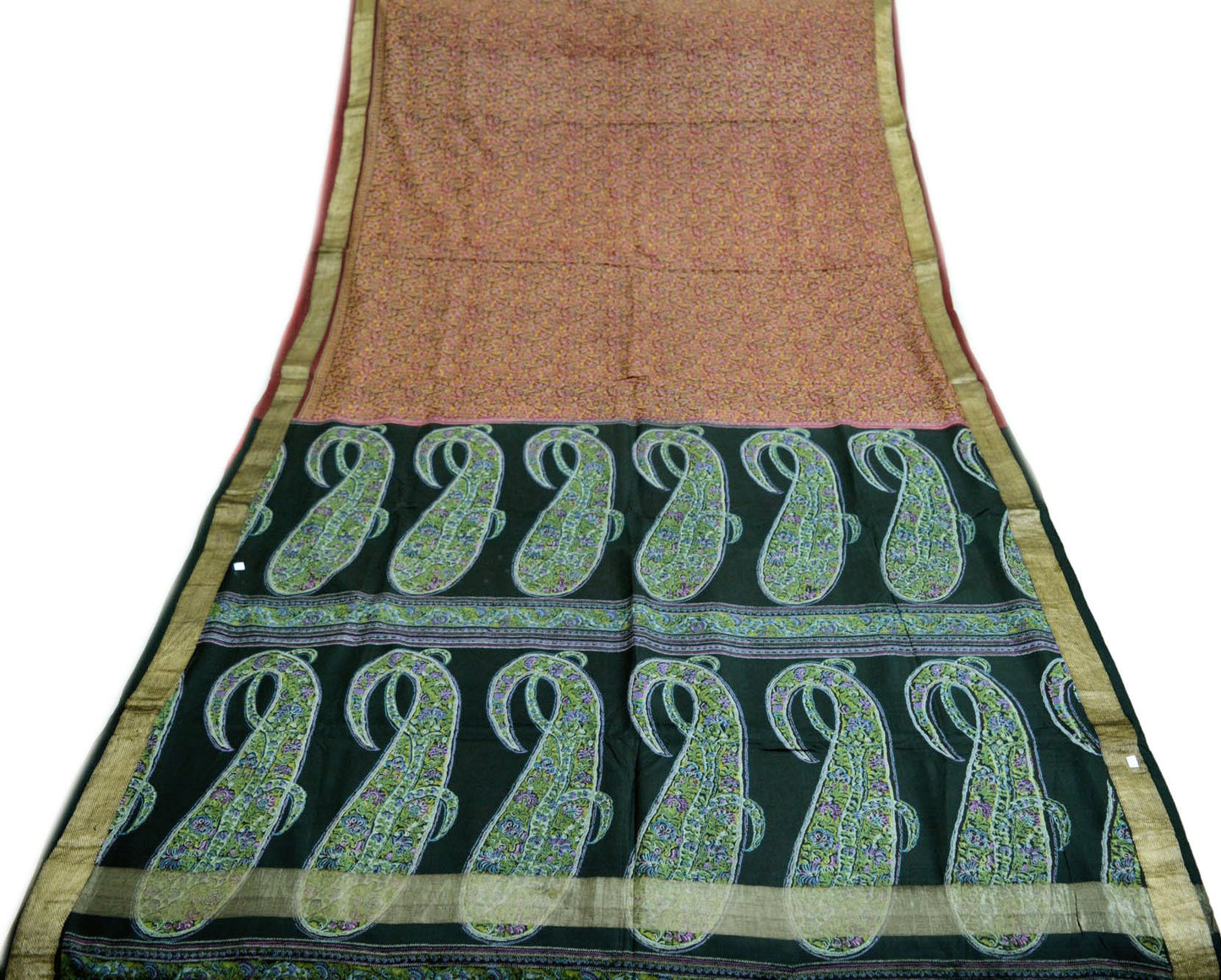 Indian Vintage Sari Black & Maroon 100% Pure Silk Printed Saree Fabric 5yd Sewing Craft DressMaking Soft Paisley