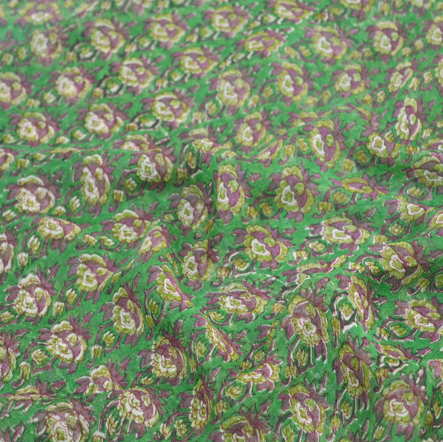 Women Vintage Sari Green Pure Chiffon Silk Printed Saree Craft Fabric Sewing 5Yard Soft Light Sari Dress Making