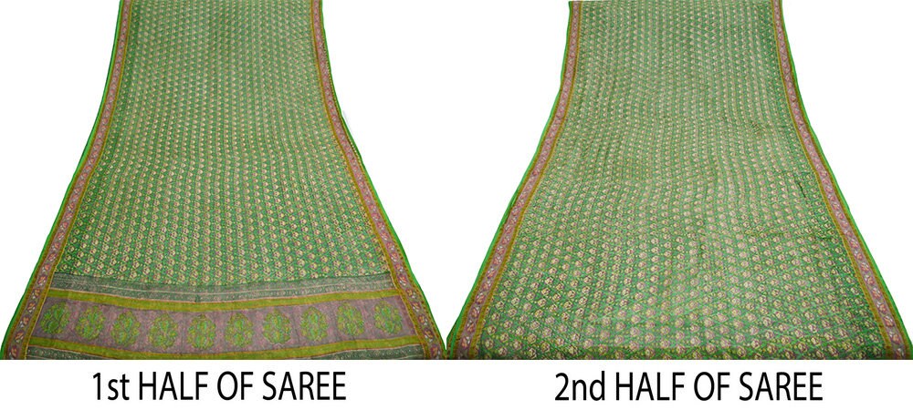 Women Vintage Sari Green Pure Chiffon Silk Printed Saree Craft Fabric Sewing 5Yard Soft Light Sari Dress Making