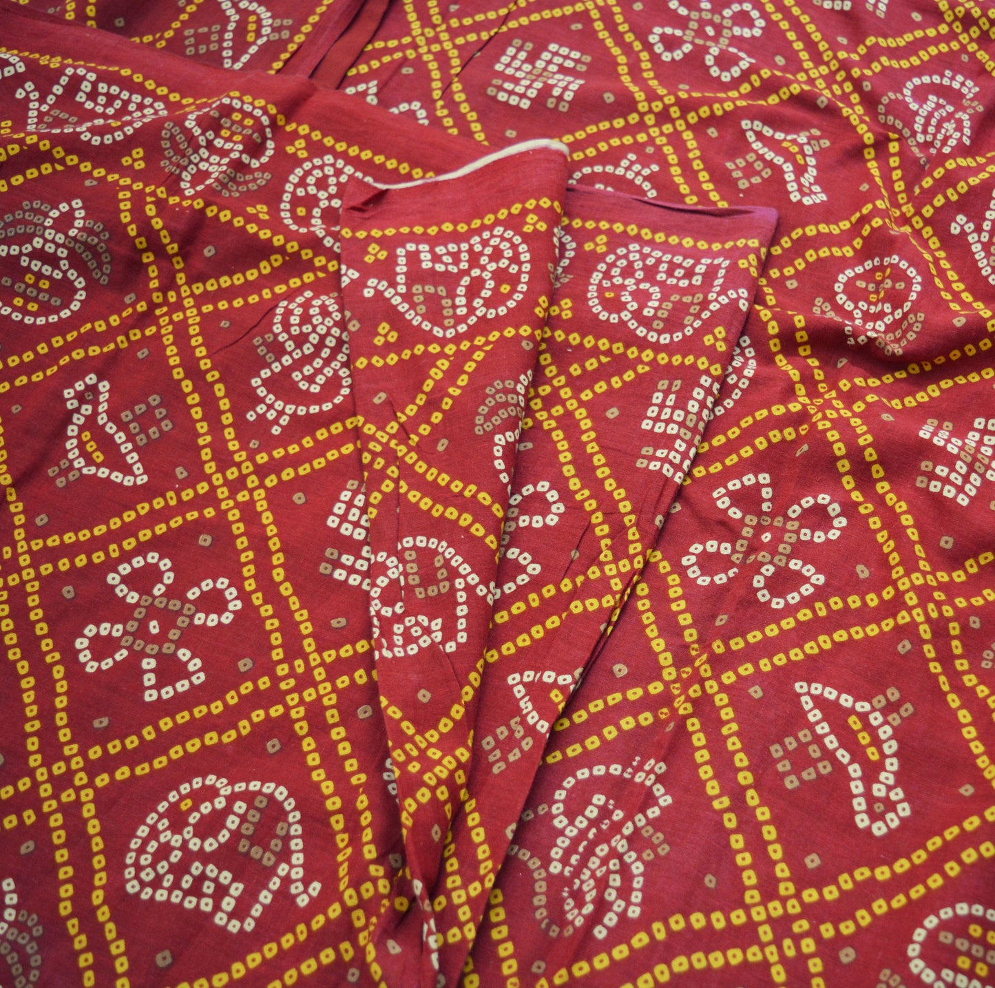 Indian Vintage Sari Red Pure Cotton Bandhani Printed Sarees Fabric 5yd Sewing Craft Fabric DressMaking Soft
