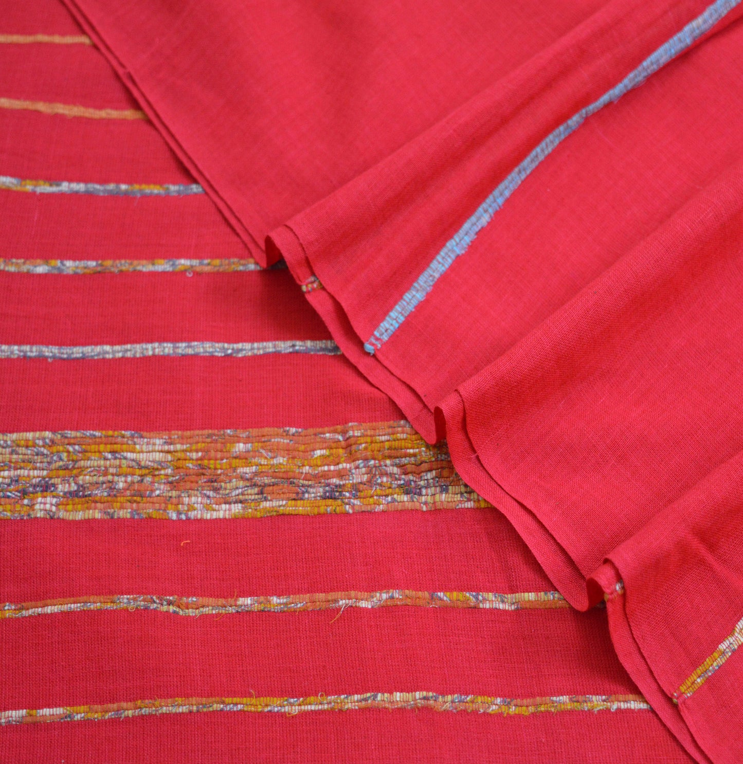 Indian Vintage Sari Red Embroidered Printed Pure Cotton Saree Craft Fabric 6Yard Sewing Sarong Wrap Boho