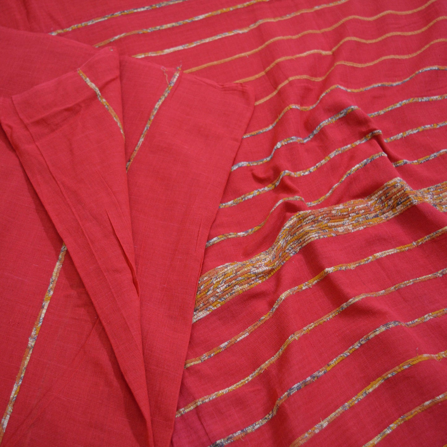 Indian Vintage Sari Red Embroidered Printed Pure Cotton Saree Craft Fabric 6Yard Sewing Sarong Wrap Boho