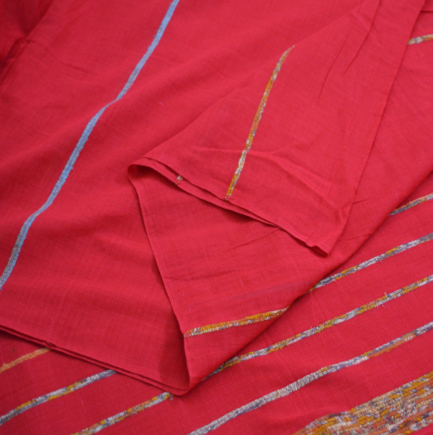 Indian Vintage Sari Red Embroidered Printed Pure Cotton Saree Craft Fabric 6Yard Sewing Sarong Wrap Boho
