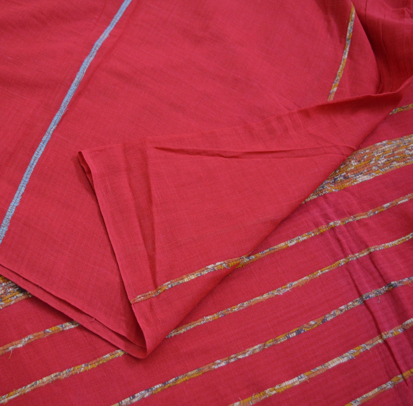 Indian Vintage Sari Red Embroidered Printed Pure Cotton Saree Craft Fabric 6Yard Sewing Sarong Wrap Boho