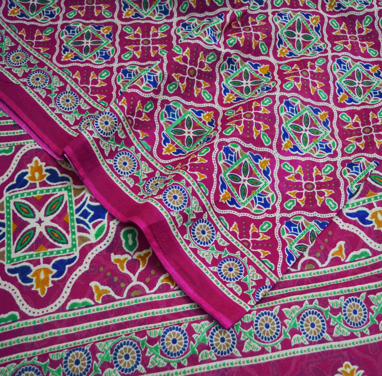 Indian Vintage Sari Pink Printed 100% Pure Cotton Saree Craft Fabric 5Yard Sewing Sarong Wrap Boho Floral