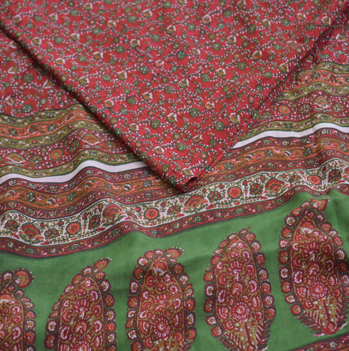 Indian Vintage Sari Pink & Green Pure Silk Printed Saree 5yd Sewing Craft Fabric DressMaking Soft Floral Ethnic