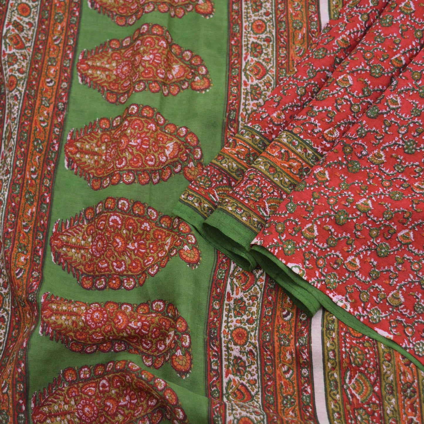 Indian Vintage Sari Pink & Green Pure Silk Printed Saree 5yd Sewing Craft Fabric DressMaking Soft Floral Ethnic