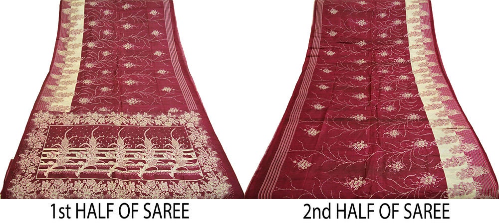 Indian Vintage Sari Maroon 100% Pure Silk Printed Sarees 6yard Sewing Craft Fabric DressMaking Soft Paisley
