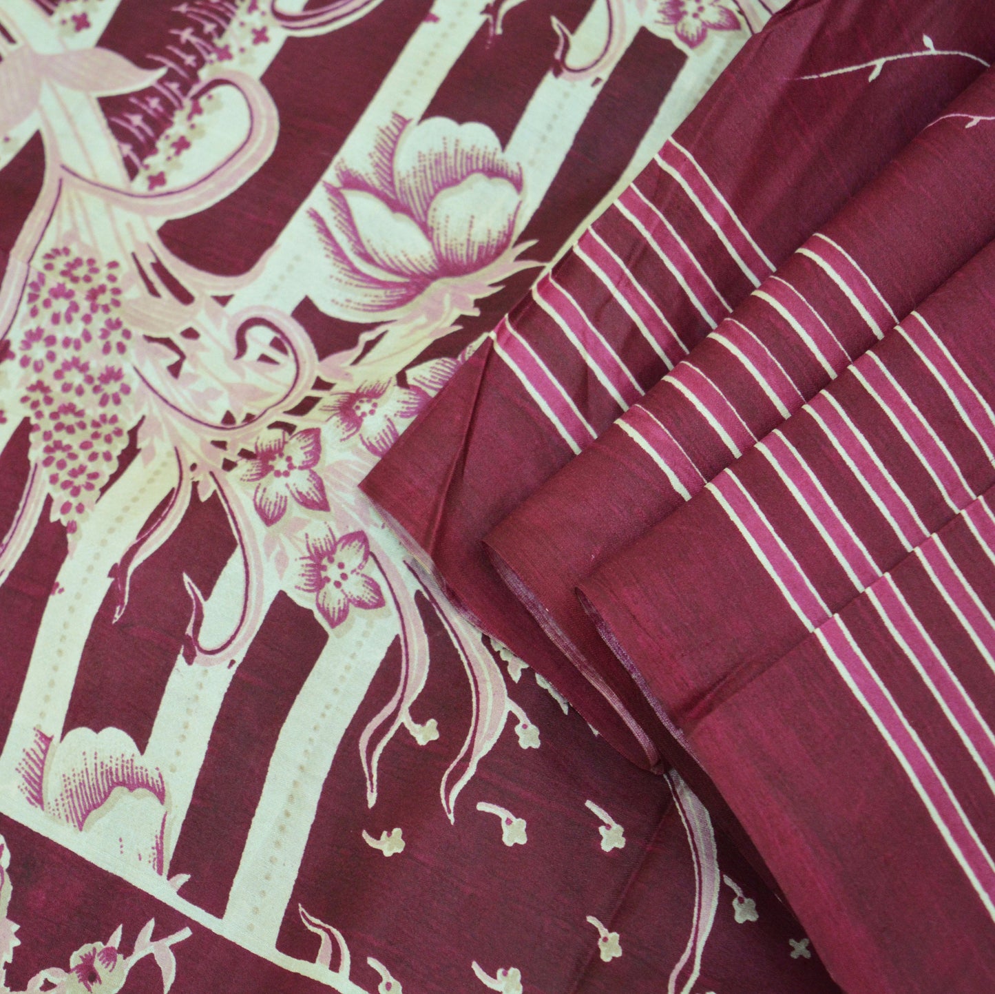 Indian Vintage Sari Maroon 100% Pure Silk Printed Sarees 6yard Sewing Craft Fabric DressMaking Soft Paisley