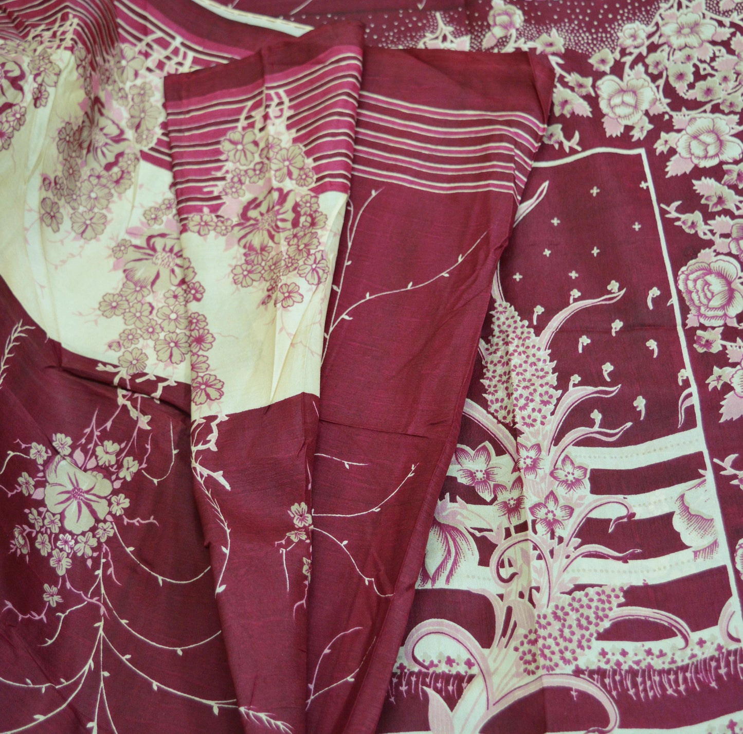 Indian Vintage Sari Maroon 100% Pure Silk Printed Sarees 6yard Sewing Craft Fabric DressMaking Soft Paisley