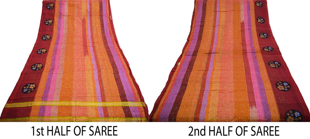 Indian Vintage Sari Multi Hand Woven Painted Saree Blend Cotton Fabric 5Yard Floral Soft