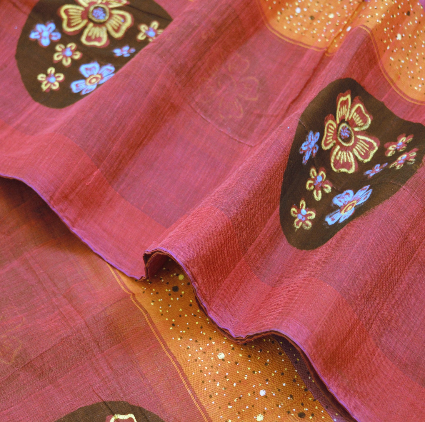 Indian Vintage Sari Multi Hand Woven Painted Saree Blend Cotton Fabric 5Yard Floral Soft