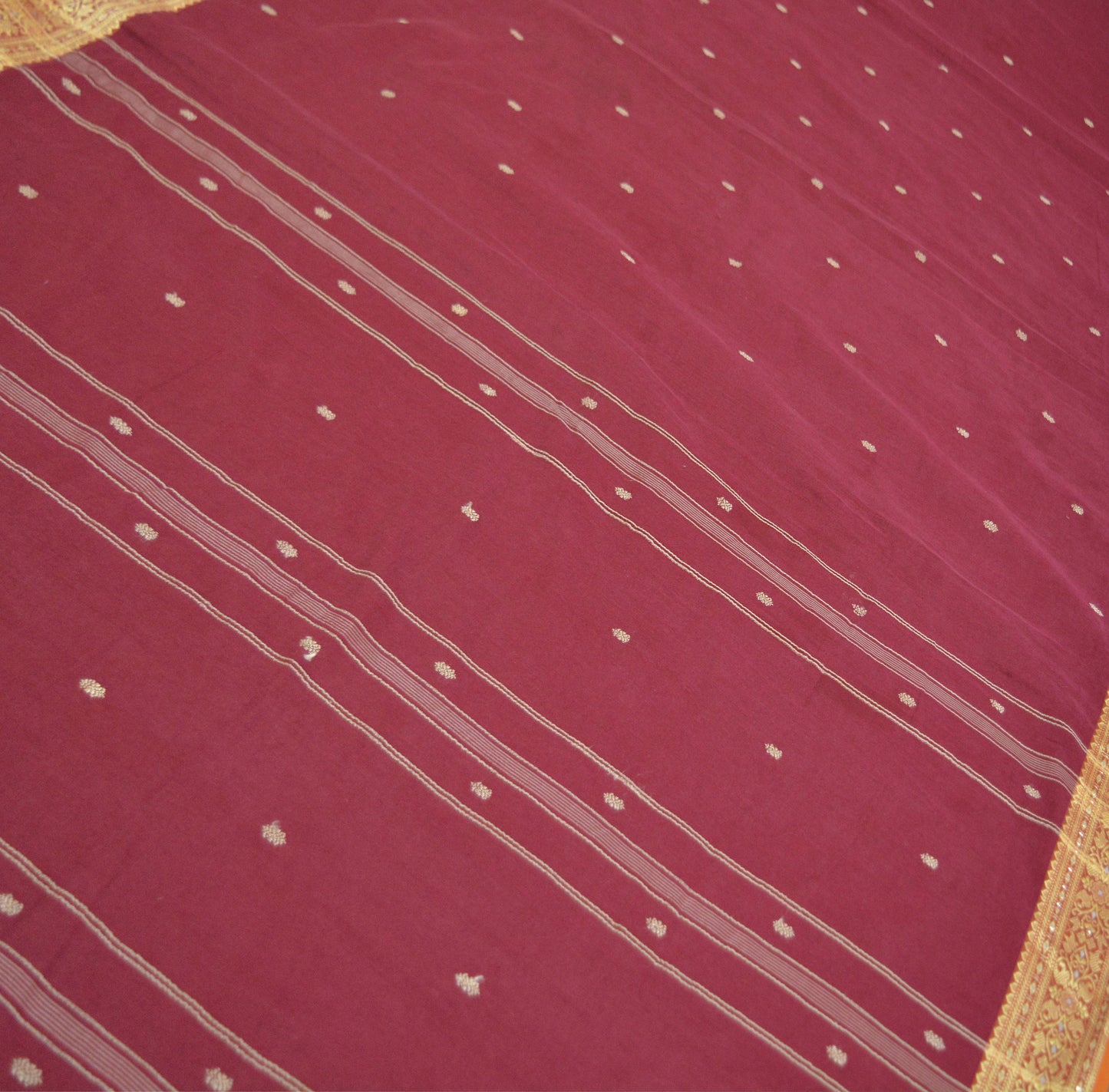 Indian Vintage Sari Maroon Blend Cotton Hand Woven Saree Fabric 5Yard Floral Soft