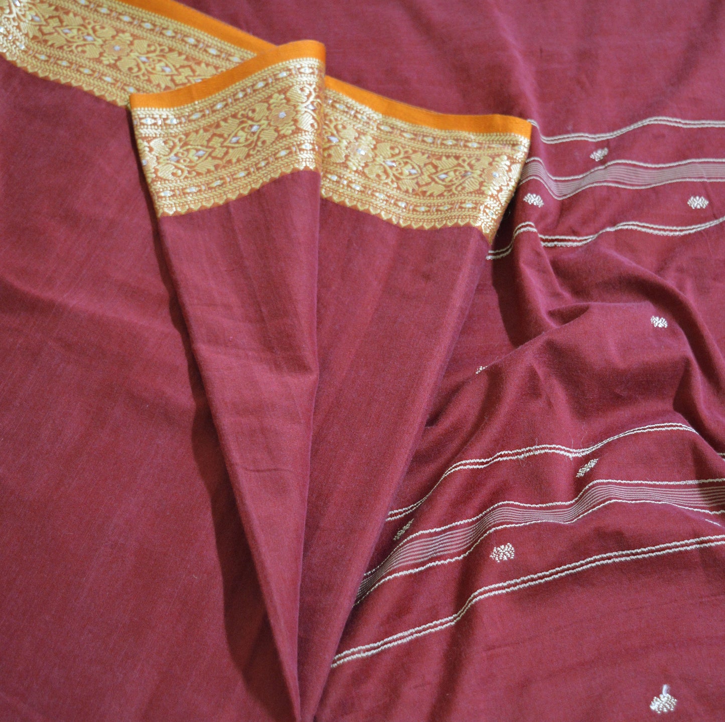 Indian Vintage Sari Maroon Blend Cotton Hand Woven Saree Fabric 5Yard Floral Soft