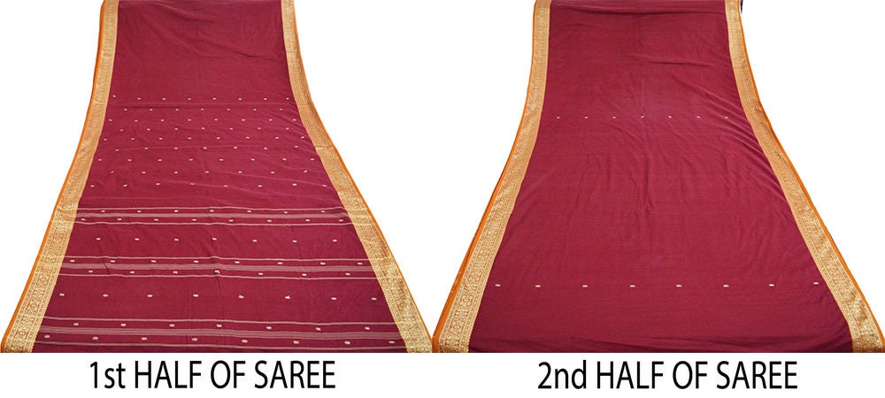 Indian Vintage Sari Maroon Blend Cotton Hand Woven Saree Fabric 5Yard Floral Soft