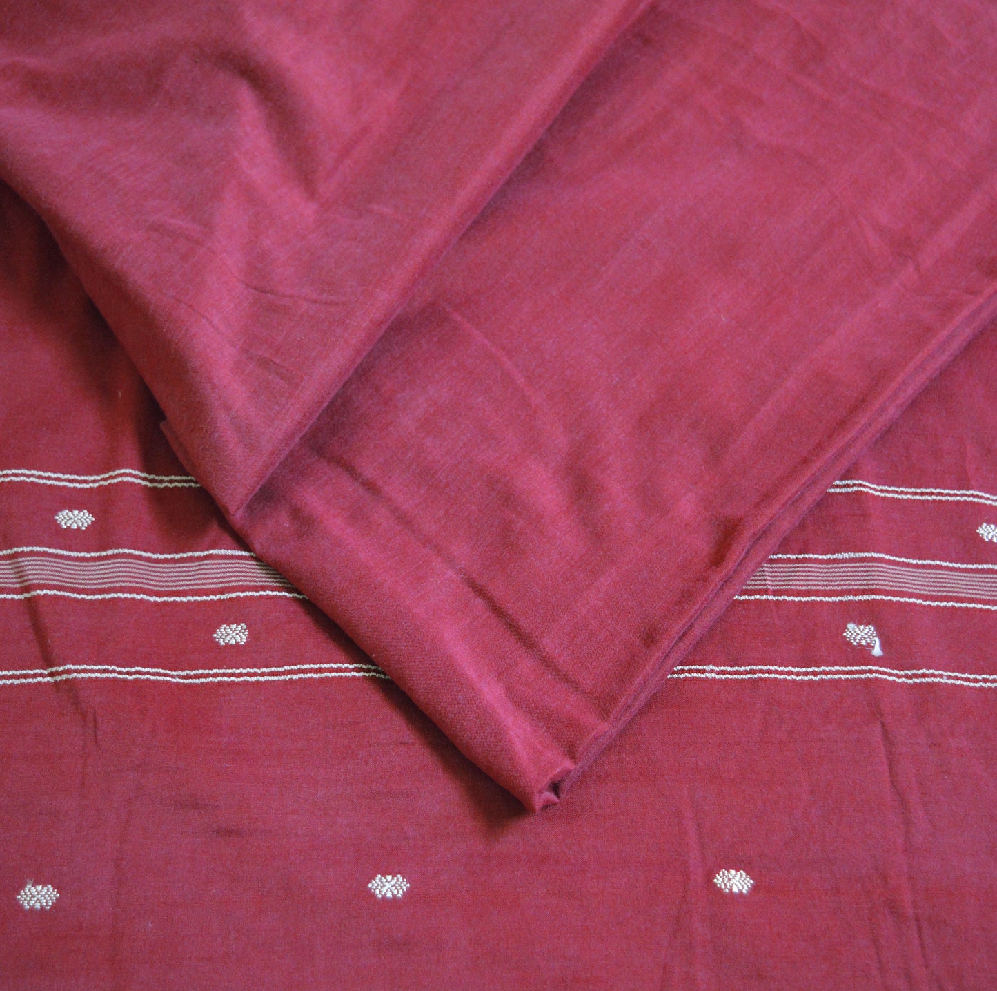 Indian Vintage Sari Maroon Blend Cotton Hand Woven Saree Fabric 5Yard Floral Soft