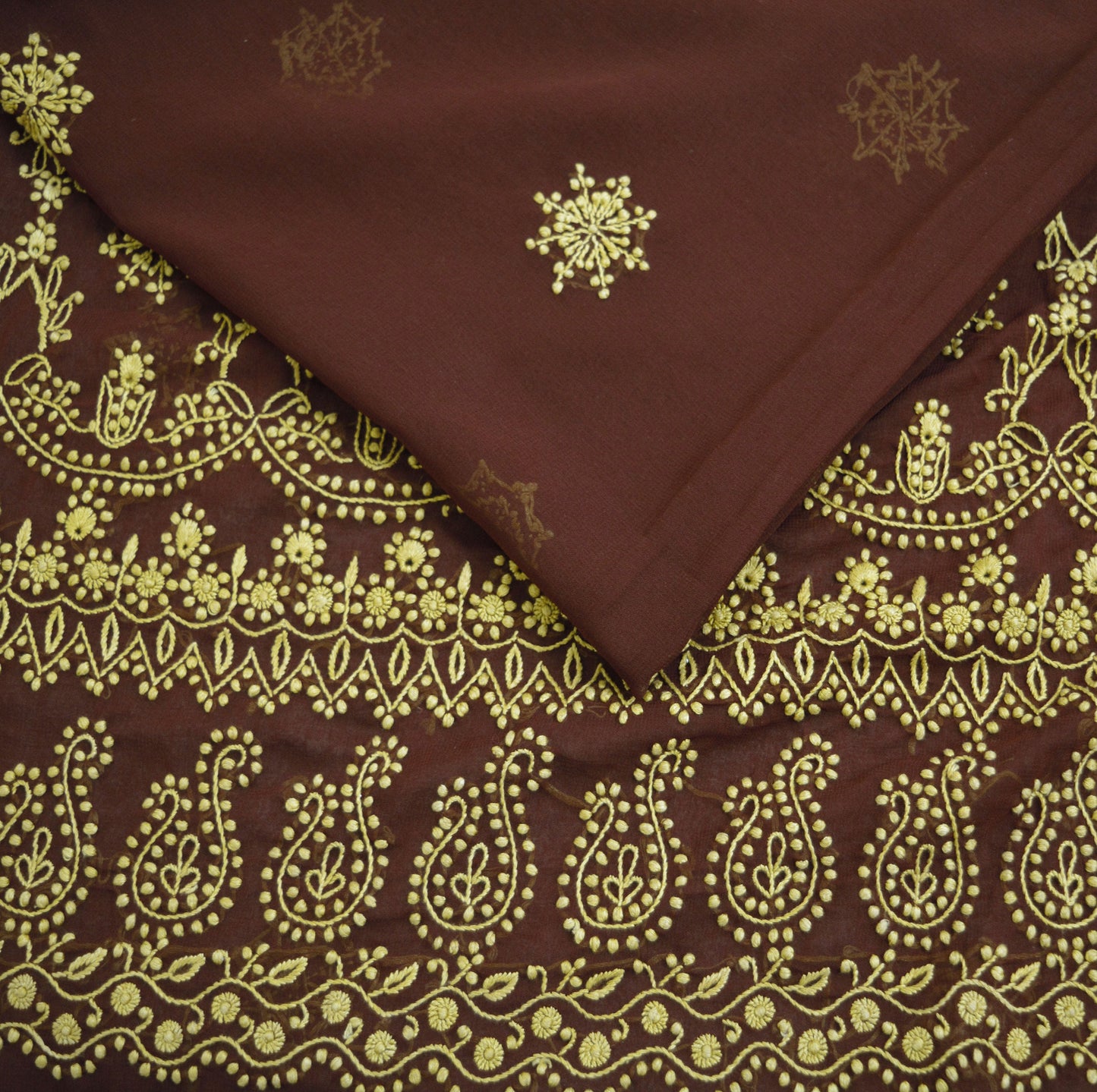 Indian Vintage Sari Maroon Georgette Hand Embroidered Saree Fabric 5Yd Sewing Soft Sequins