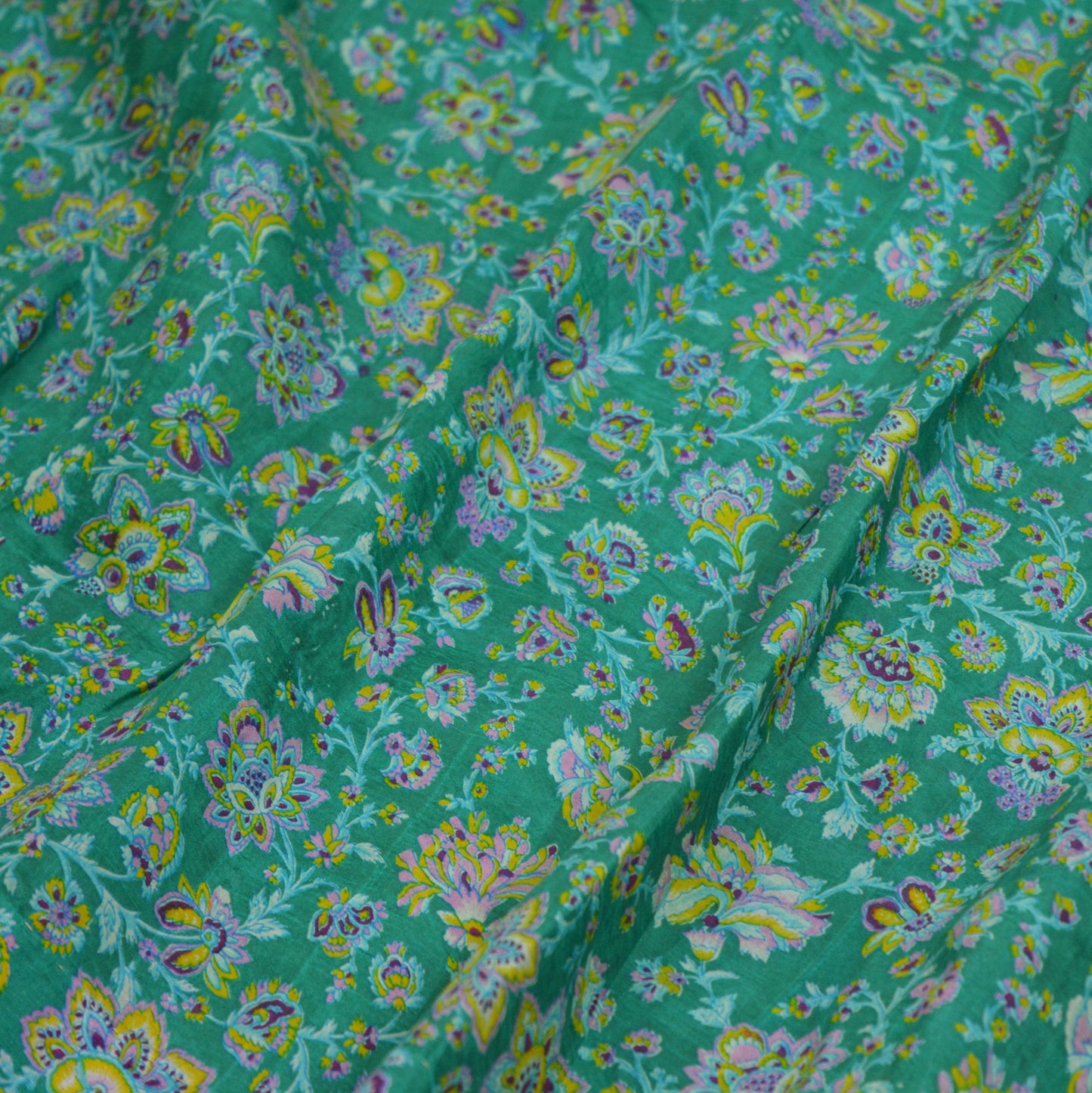 Indian Vintage Sari Pink & Green Pure Silk Printed Saree 5yd Sewing Craft Fabric DressMaking Soft Floral Ethnic