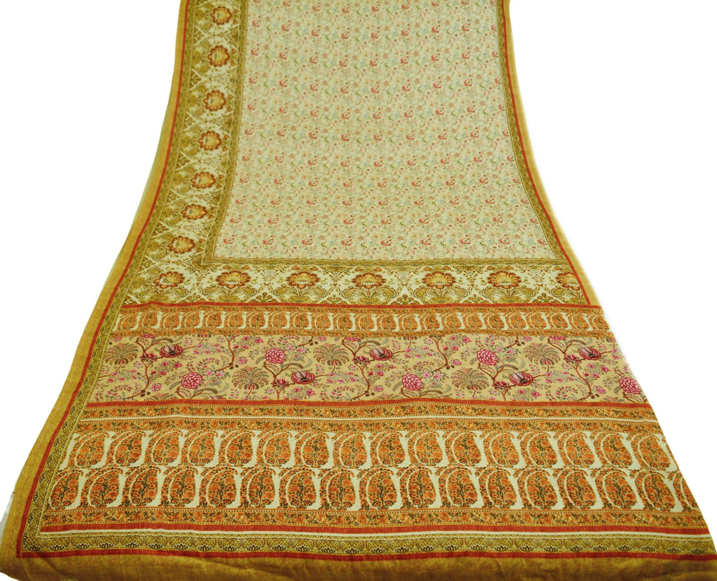 Indian Vintage Sari Ivory Georgette Digital Printed Saree Sewing 6yard Craft Soft Crafting Dress Making