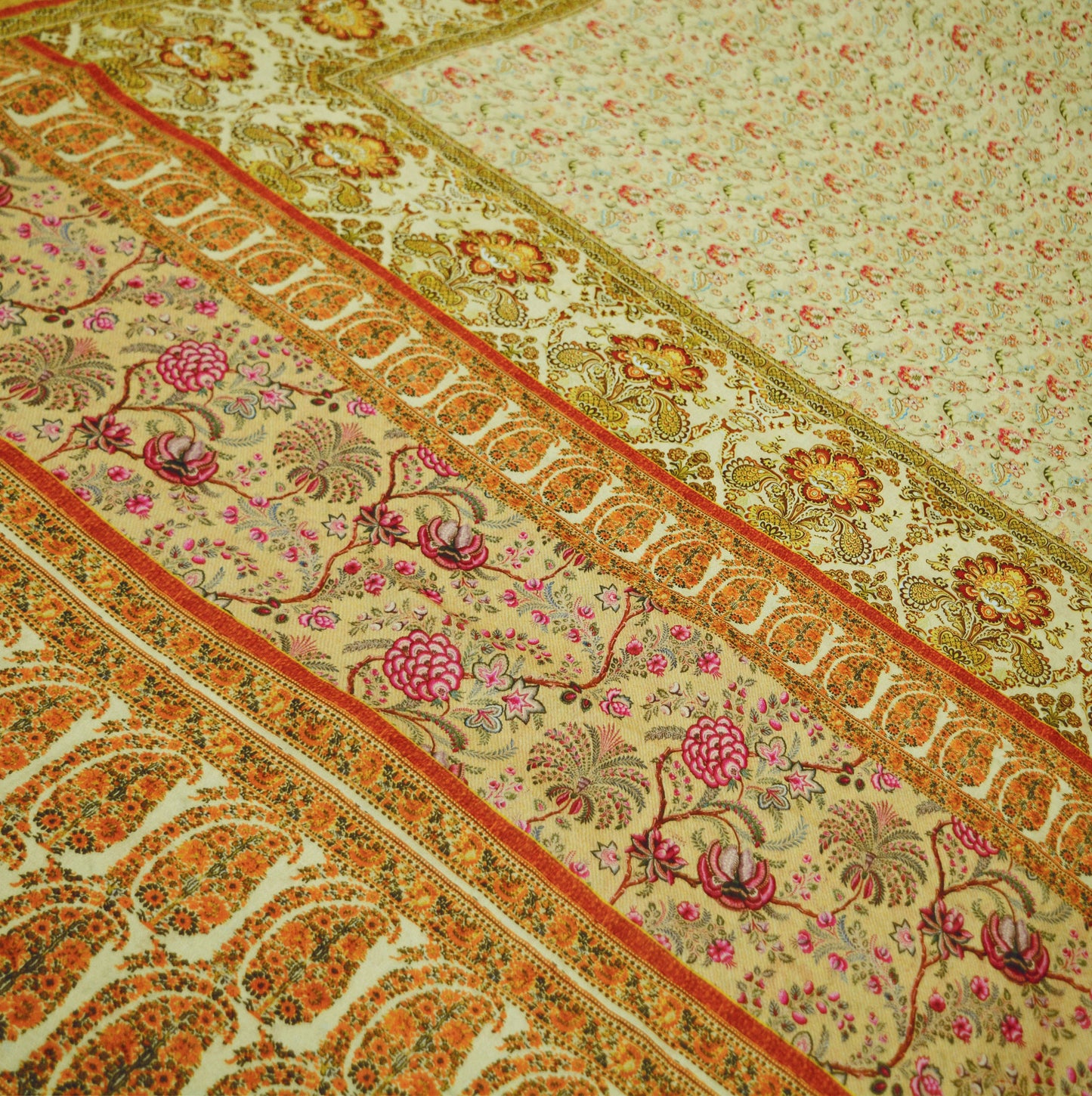 Indian Vintage Sari Ivory Georgette Digital Printed Saree Sewing 6yard Craft Soft Crafting Dress Making