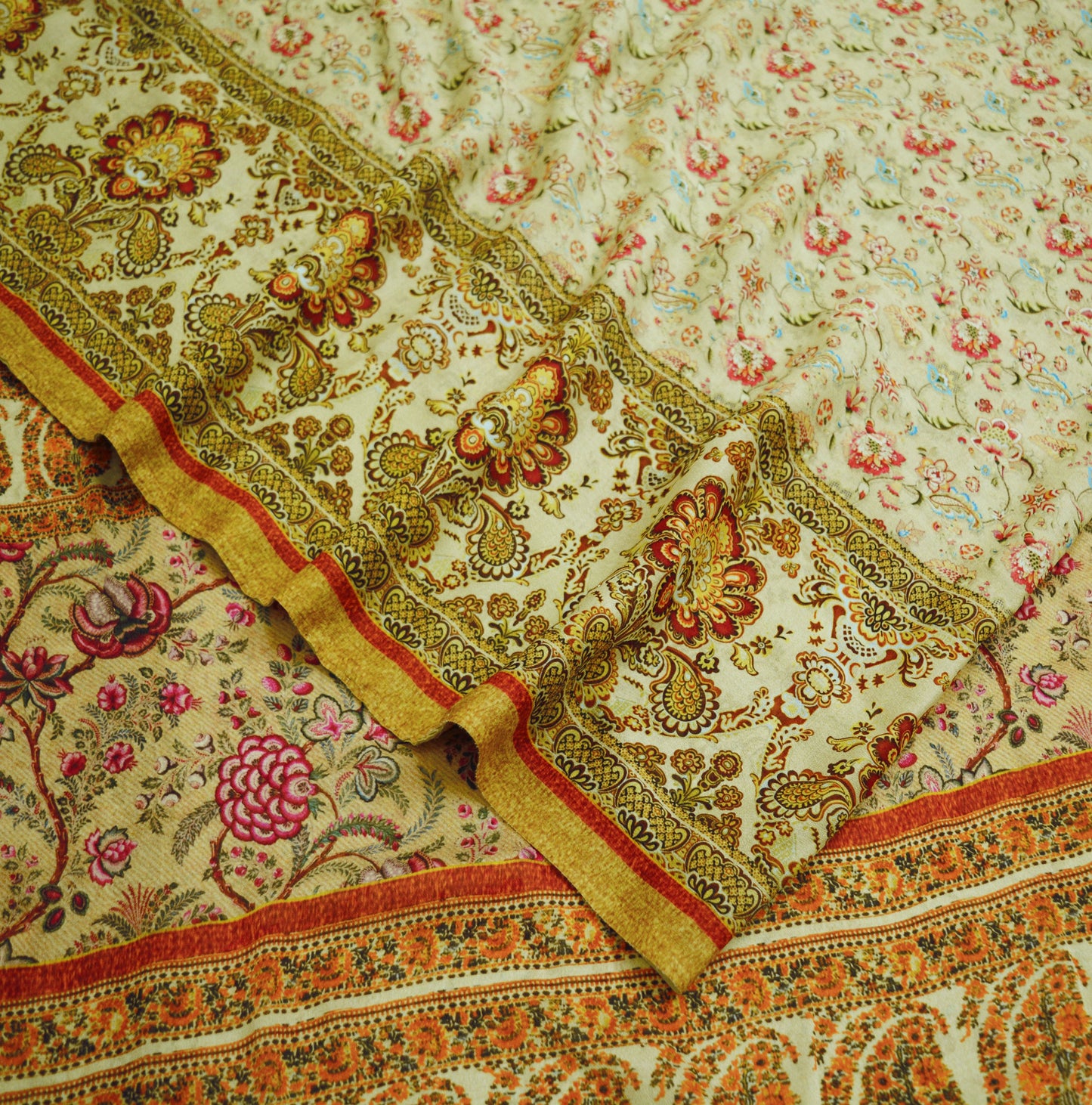 Indian Vintage Sari Ivory Georgette Digital Printed Saree Sewing 6yard Craft Soft Crafting Dress Making