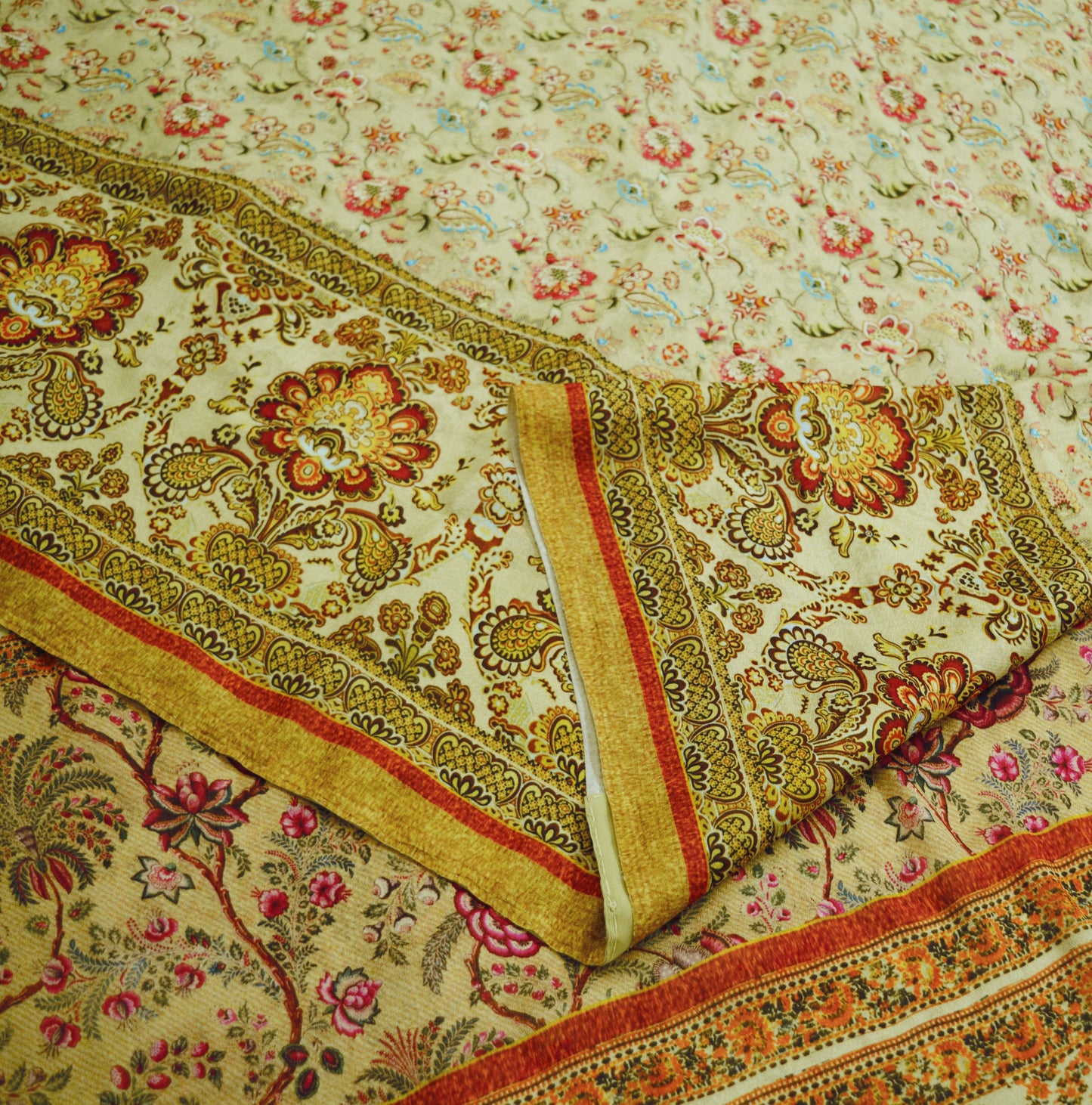 Indian Vintage Sari Ivory Georgette Digital Printed Saree Sewing 6yard Craft Soft Crafting Dress Making