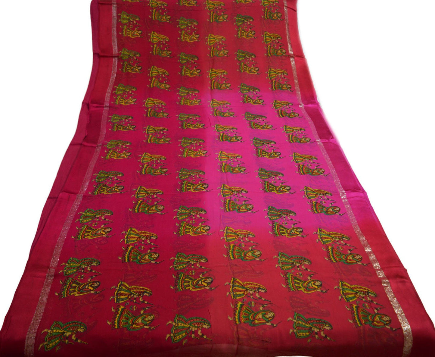 Indian Vintage Sari Red & Pink Blend Georgette Printed Saree Sewing 5yard Soft Craft Floral Design Wrap Boho
