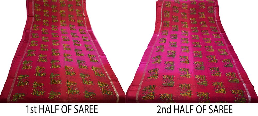 Indian Vintage Sari Red & Pink Blend Georgette Printed Saree Sewing 5yard Soft Craft Floral Design Wrap Boho