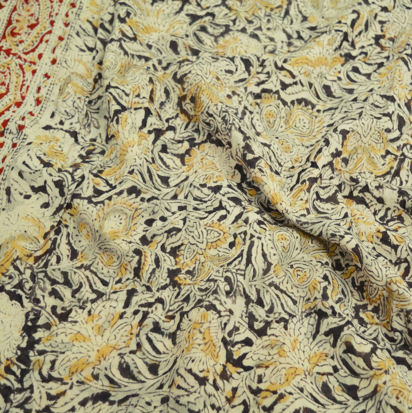 Indian Brown & Cream Vintage Dupatta Long Stole Block Print 100% Pure Cotton Indian Scarf Veil Soft Floral