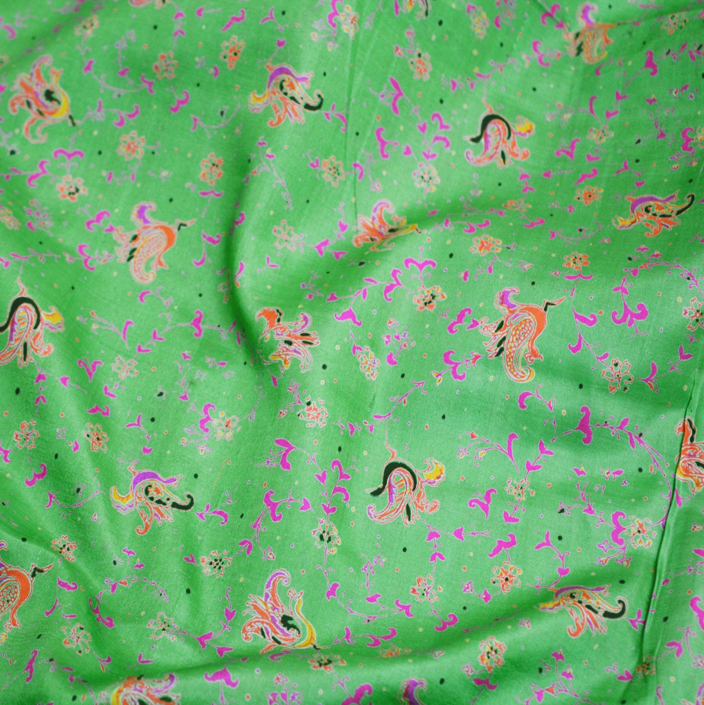 Indian Vintage Sari Green Pure Silk Printed Saree Fabric 6yd Sewing Craft DressMaking Soft Floral Design