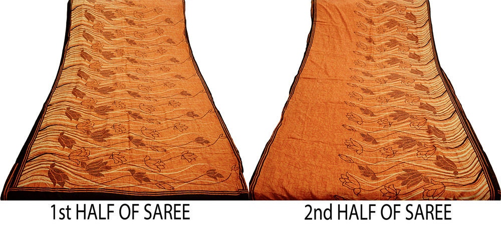 Indian Vintage Sari Mustard Pure Silk Printed Saree Fabric 5yard Sewing Craft Fabric DressMaking Wrap