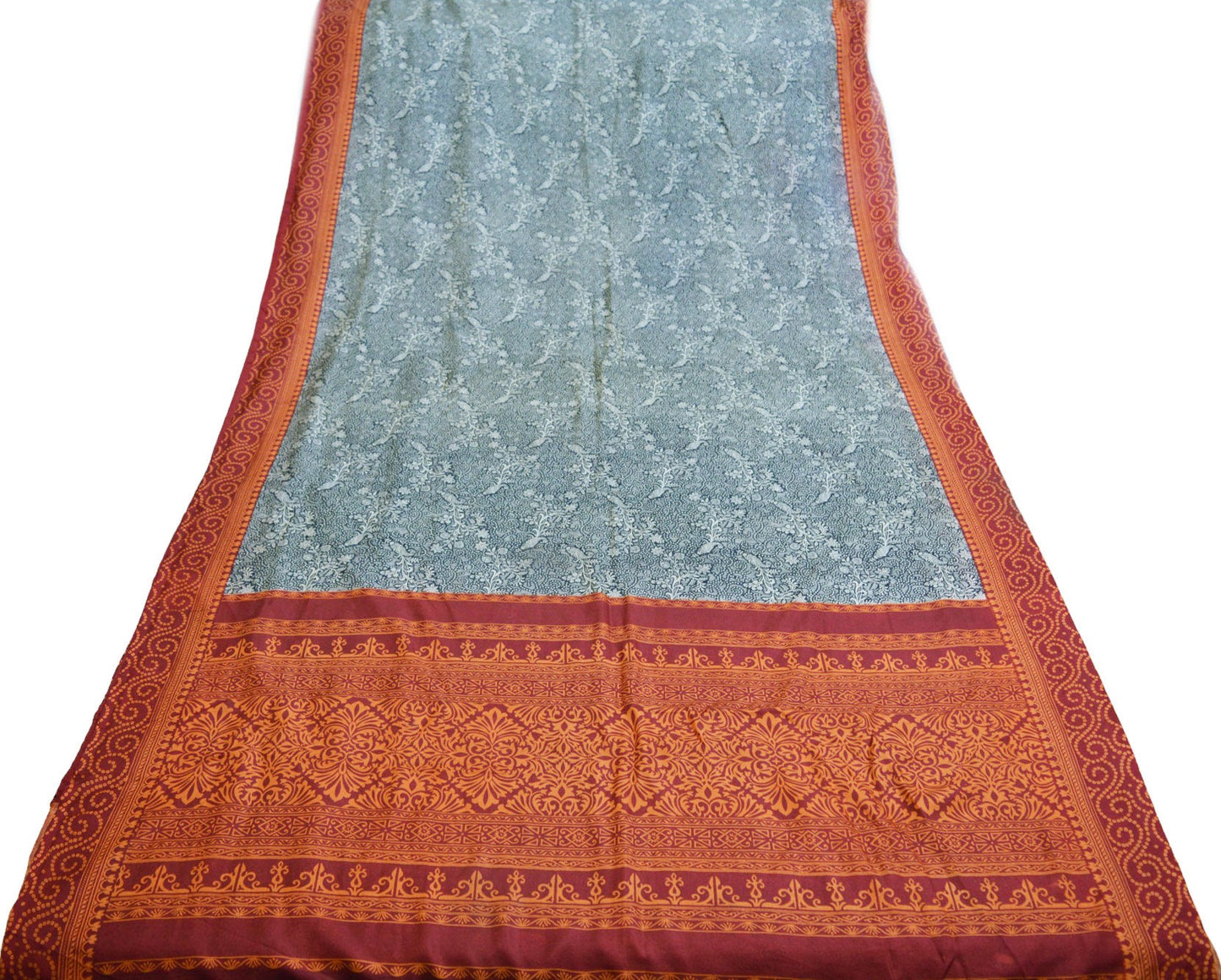Indian Vintage Sari Black & Maroon 100% Pure Silk Printed Saree Fabric 6yd Sewing Craft DressMaking Soft Paisley