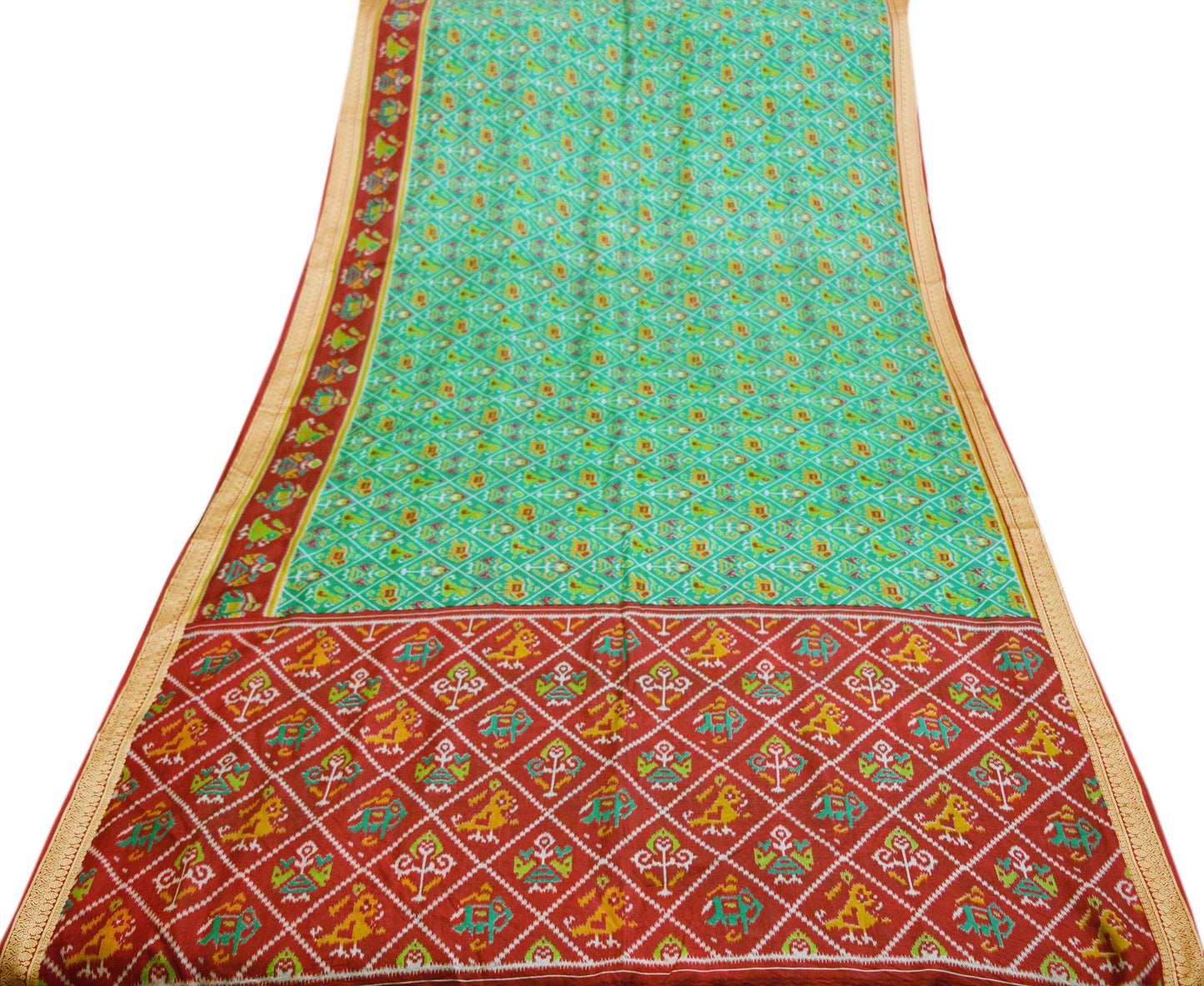 Indian Vintage Sari Red & Green 100% Pure Silk Printed Saree Fabric 5yard Sewing Craft DressMaking Soft Paisley