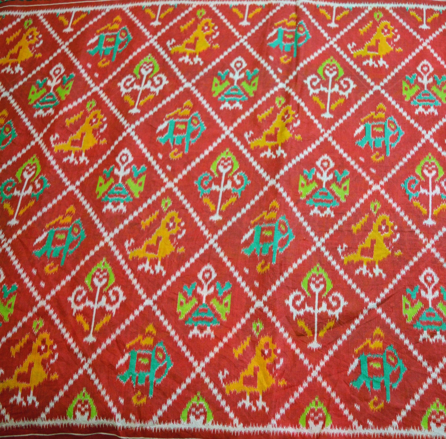 Indian Vintage Sari Red & Green 100% Pure Silk Printed Saree Fabric 5yard Sewing Craft DressMaking Soft Paisley