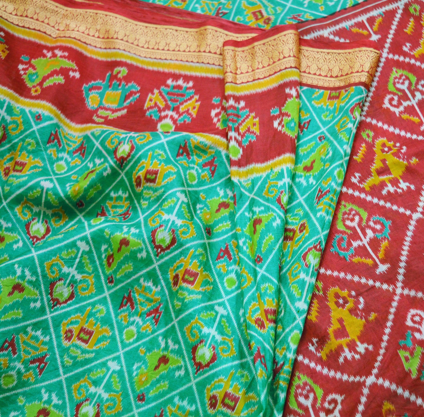 Indian Vintage Sari Red & Green 100% Pure Silk Printed Saree Fabric 5yard Sewing Craft DressMaking Soft Paisley
