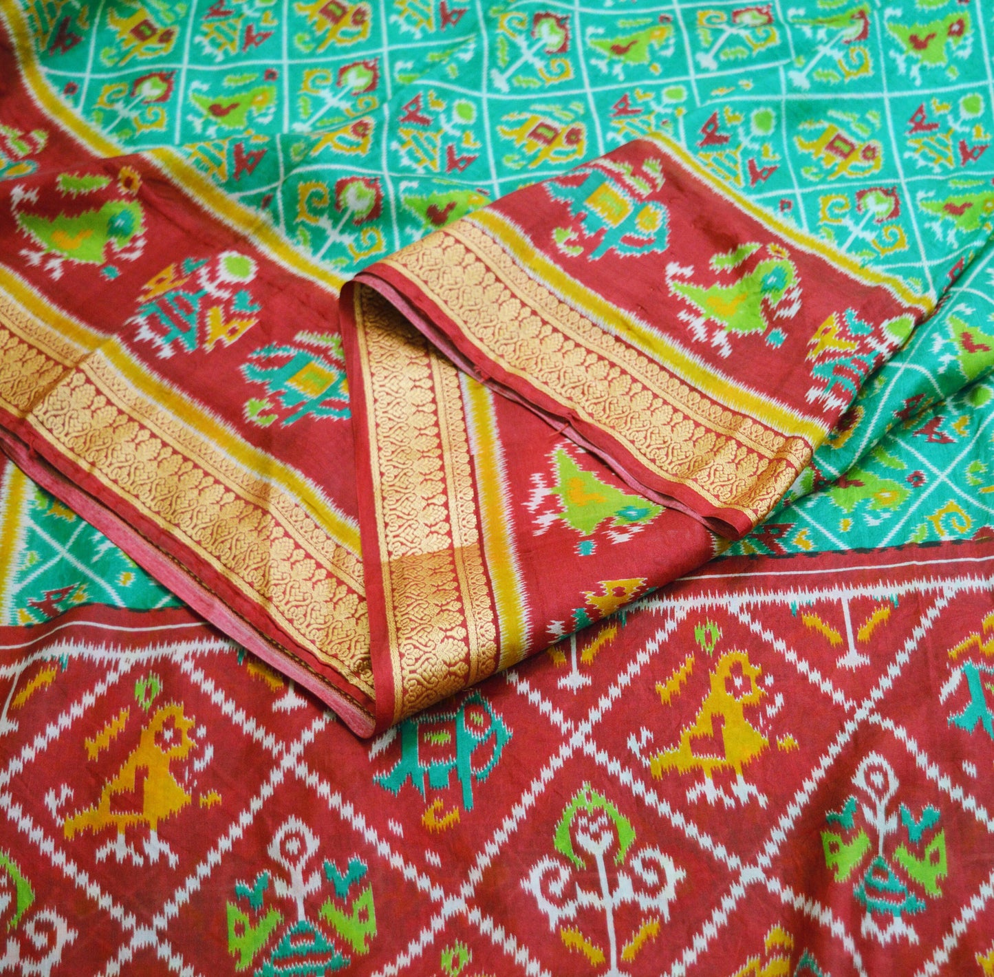Indian Vintage Sari Red & Green 100% Pure Silk Printed Saree Fabric 5yard Sewing Craft DressMaking Soft Paisley