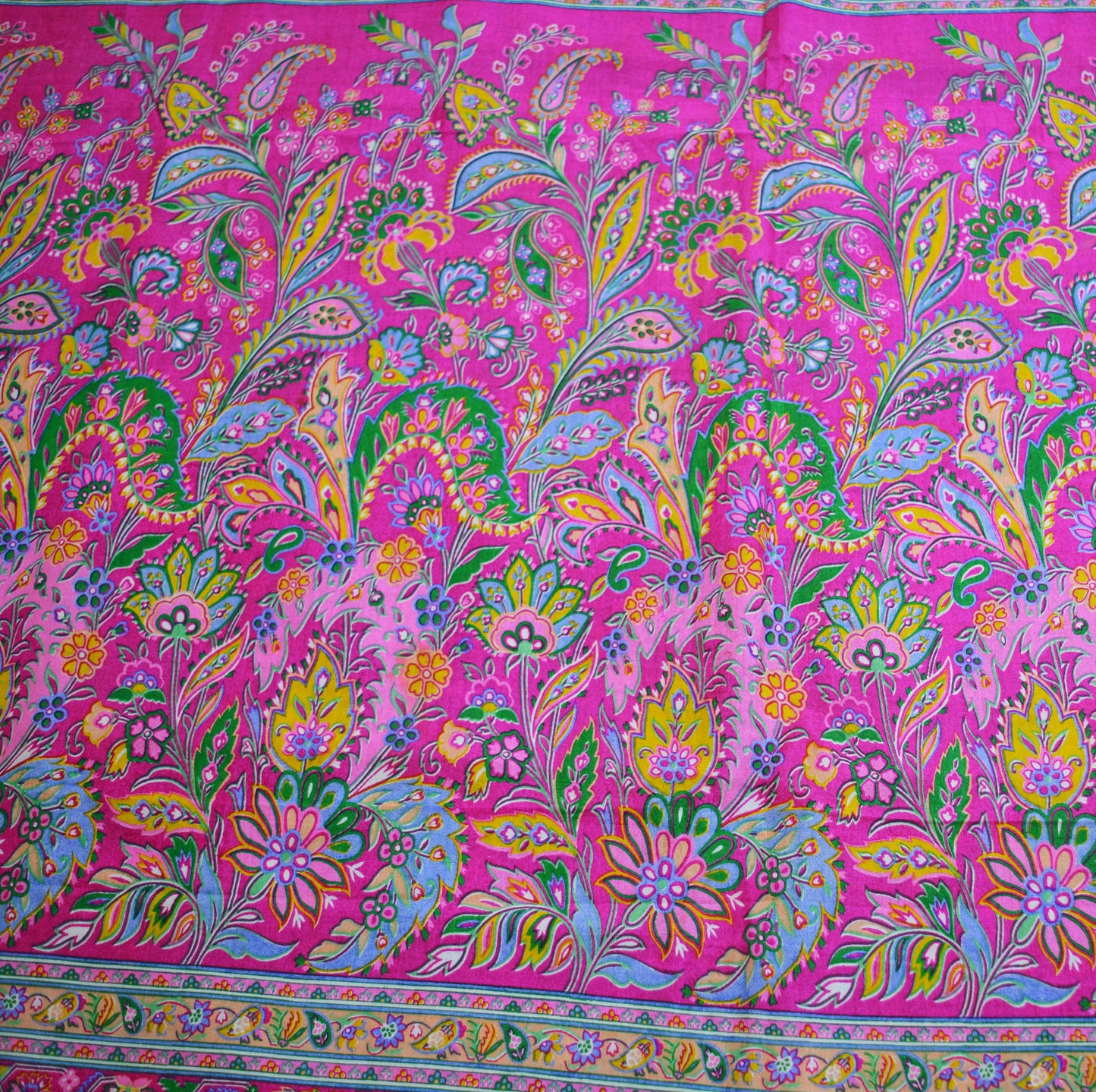 Indian Vintage Sari Pink & Green Pure Silk Printed Saree Fabric 5yd Sewing Craft DressMaking Soft Floral Ethnic