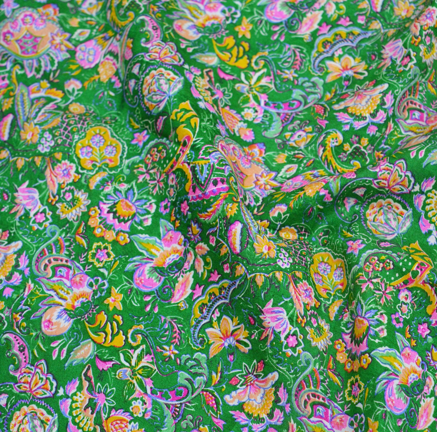 Indian Vintage Sari Pink & Green Pure Silk Printed Saree Fabric 5yd Sewing Craft DressMaking Soft Floral Ethnic