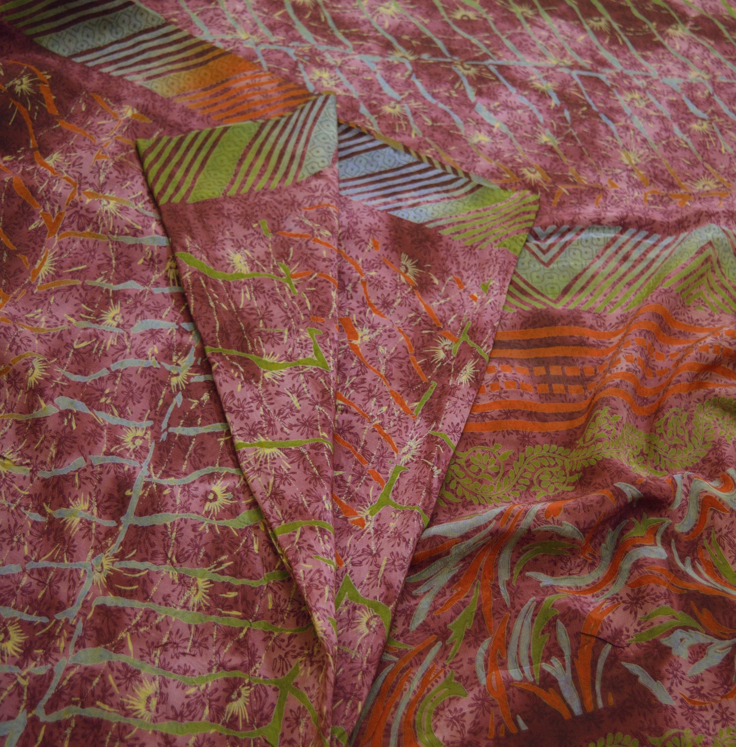 Indian Vintage Sari Pure Crepe Silk Tie-Dye Printed Saree 5yard Sewing Ethnic Wrap
