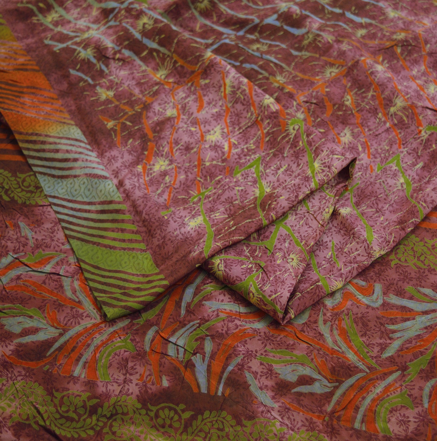 Indian Vintage Sari Pure Crepe Silk Tie-Dye Printed Saree 5yard Sewing Ethnic Wrap
