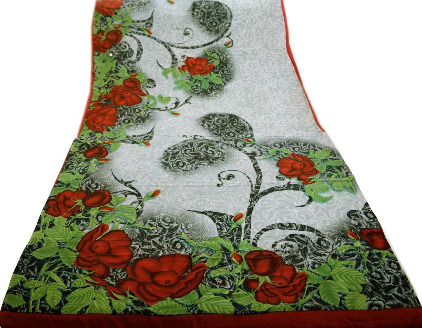 Indian Vintage Sari Gray Pure Crepe Silk Digital Printed Saree 5yard Sewing Paisley Soft Craft Fabric